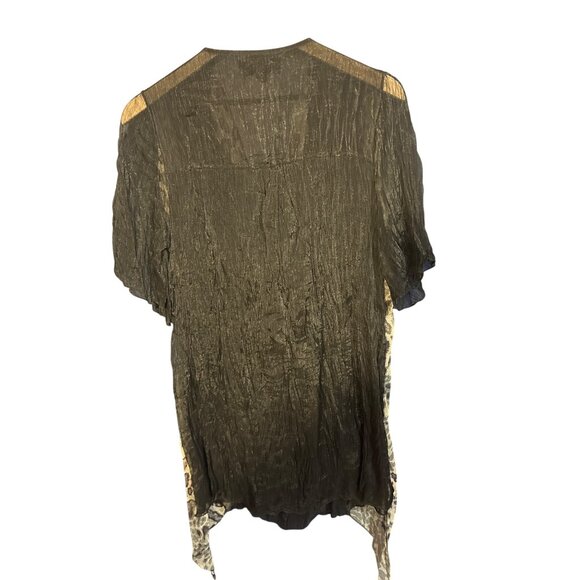 Pretty Angel Womens XL Black & Animal Print Sheer Ruffle Tunic Blouse - Picture 3 of 4